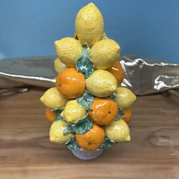 Mid-Century 12” Italian Lemon/Orange Topiary Basket Centerpiece Vintage